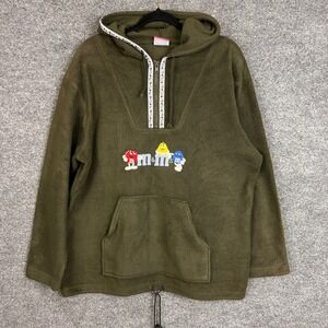 VTG candy‎  M&M's Fleece Hoodie Olive Green Pullover Quarter Zip Embroidered
